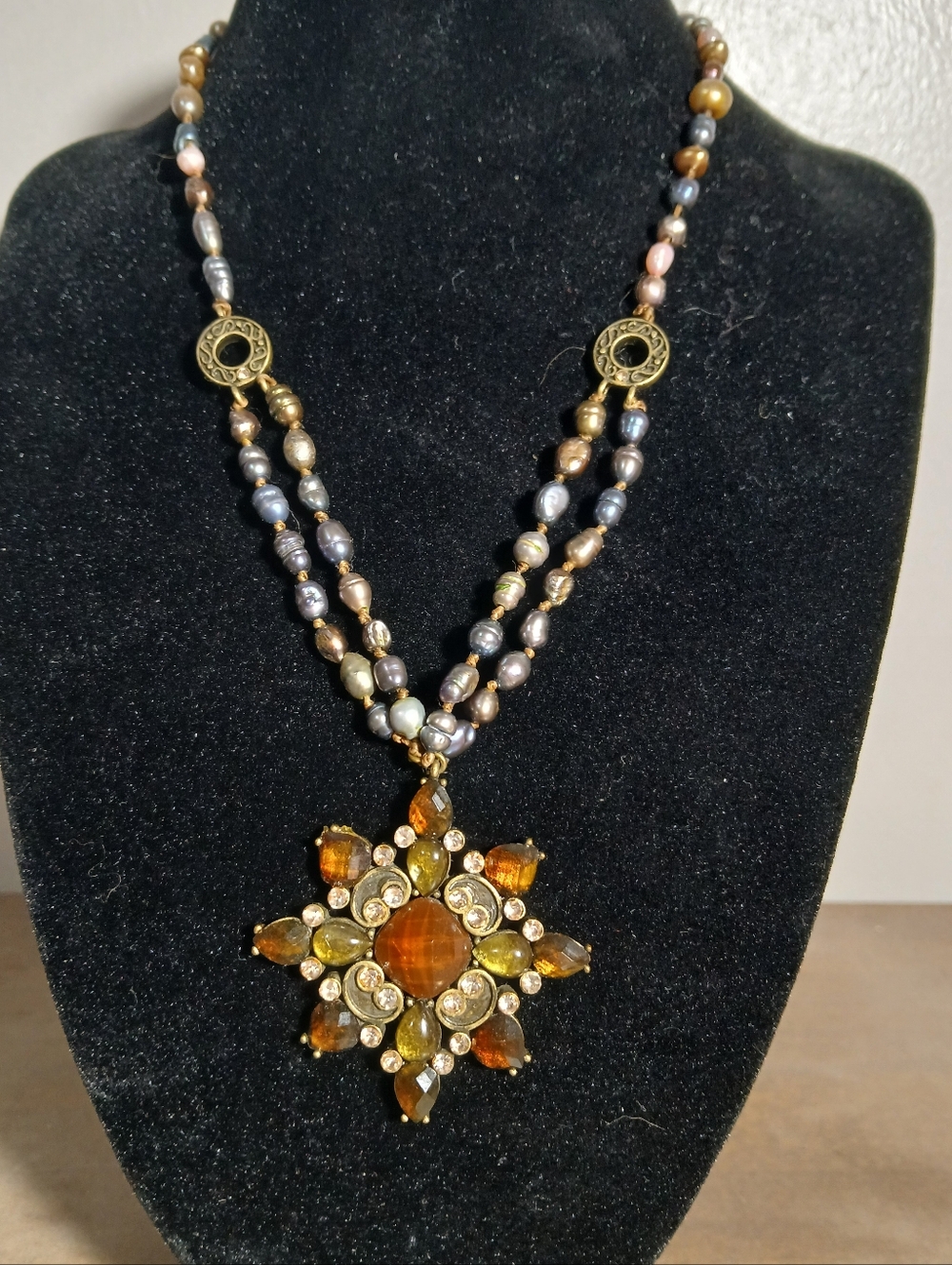 VTG signed DB freshwater pearl crystal necklace with a multi-color Star Pendant